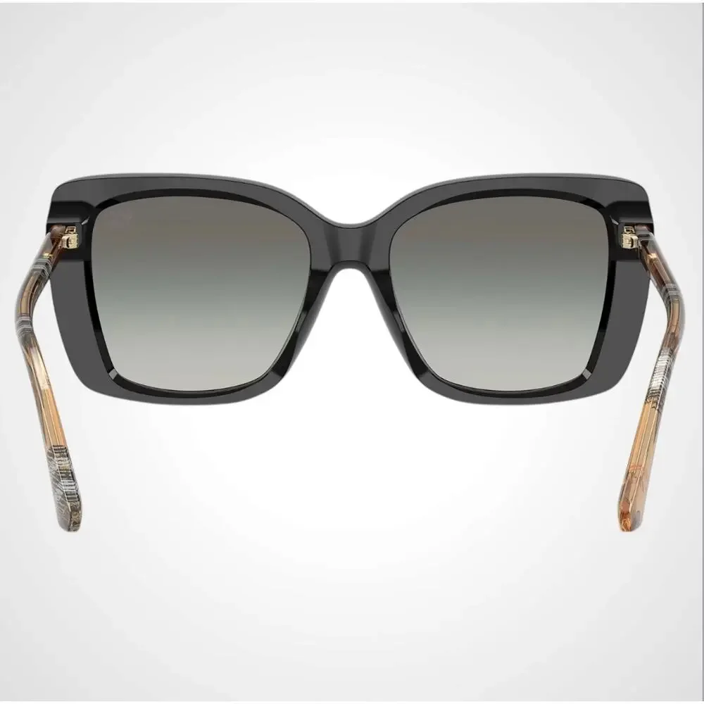 New Burberry Sunglasses Black Front Square Frame Checkered Arms Gray Lens Womens